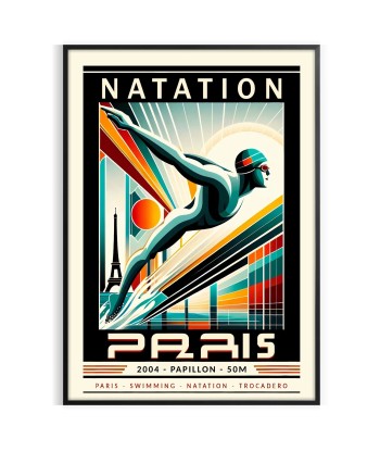 Affiche Natation Paris Papillon 50 mètres rembourrage situé sous