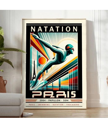 Affiche Natation Paris Papillon 50 mètres rembourrage situé sous