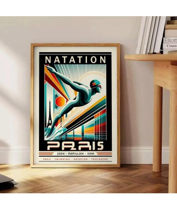 Affiche Natation Paris Papillon 50 mètres rembourrage situé sous