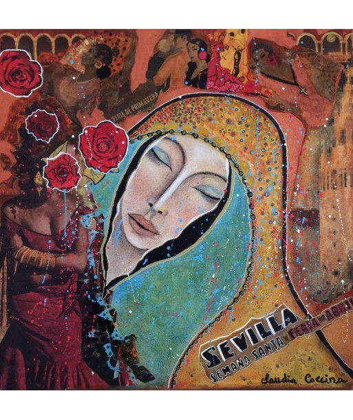 COCCINA  Claudia : Sevilla, Tableau figuratif, Acrylique et tissu sur toile la livraison gratuite