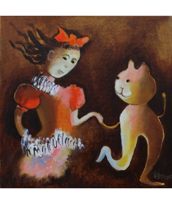 LE BRICQUIR Danielle  : Alice et sa chatte Dina (Tableau, huile sur toile) en stock