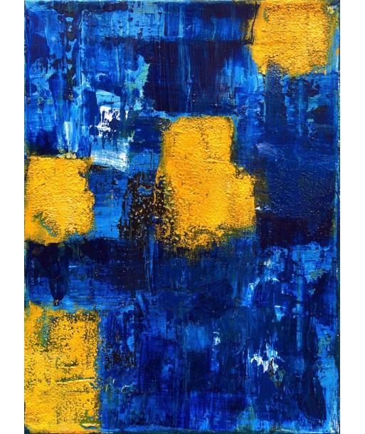 MAZUREK Véro : Bleue carré jaune (Tableau, mixte sur toile) commande en ligne