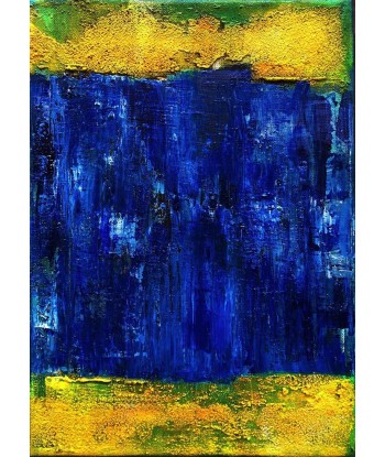 MAZUREK Véro : Bleue  et bandes jaunes (Tableau, mixte sur toile) en stock