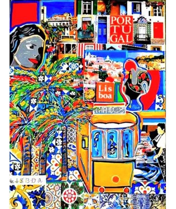 JASSELIN  Danièle - Lisboa (tableau, Acrylique et collages / Toile) Vous souhaitez 