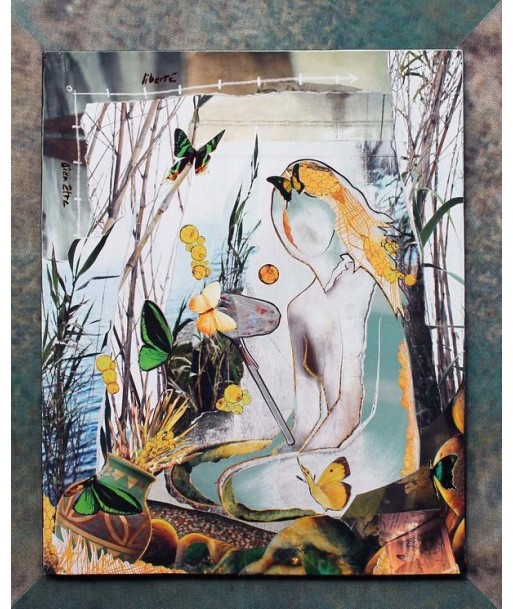 DONADIEU Hélène - Ondine aux papillons (tableau, collages / bois) france