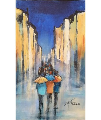 RITSCHARD Patricia - La cité indigo, tableau, Acrylique et encre sur toile Les magasins à Paris