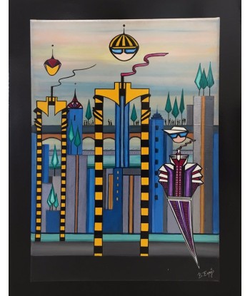 COULIBEUF-ESPEJO Beatrice :  Brooklyn city, tableau figuratif stylisé,acrylique sur toile brillant des détails fins