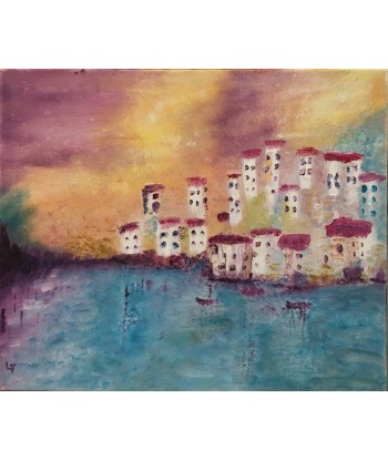 LALLEMENT Martine - Le village I (tableau, huile sur toile) Paris Déstockage Promo