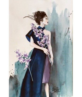 CHRISTY - La guerrière aux fleurs (tableau, encre et aquarelle / papier) de technologie