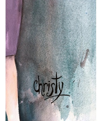 CHRISTY - La guerrière aux fleurs (tableau, encre et aquarelle / papier) de technologie