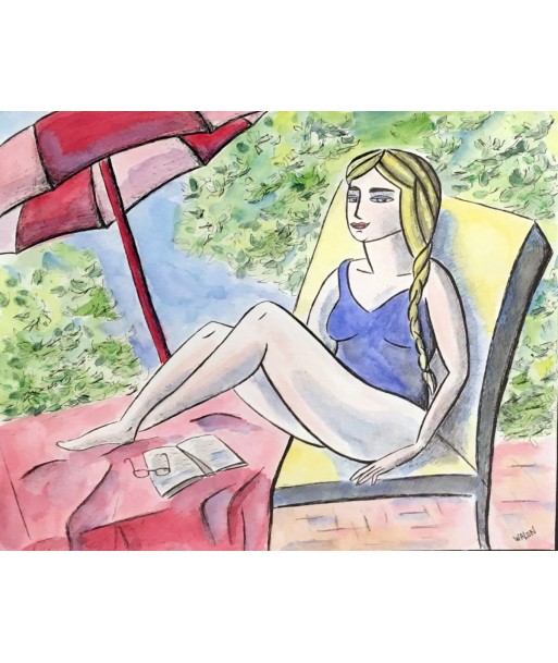 WALON Marine - Isabelle à la piscine, tableau  figuratif, aquarelle / papier Découvrez la collection