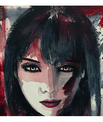 CHRISTY - Regard de louve (tableau, encre et aquarelle / papier marouflé sur toile) brillant des détails fins