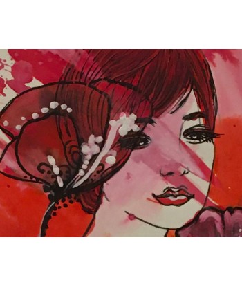 CHRISTY - Femme aux coquelicots (tableau, encre et aquarelle / papier marouflé sur toile) Comparez et commandez 