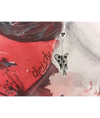 CHRISTY - Doux regard de soie (tableau, encre et aquarelle / papier) Livraison rapide