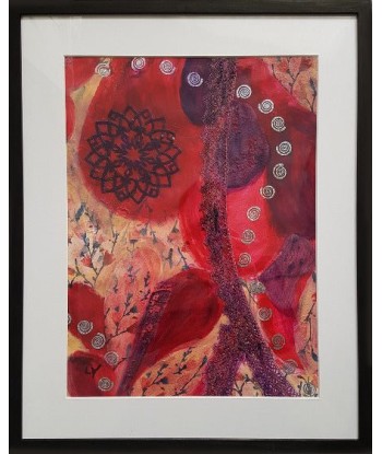 LALLEMENT Martine - Dentelle rouge (tableau, acrylique et collages / papier) sur le site 