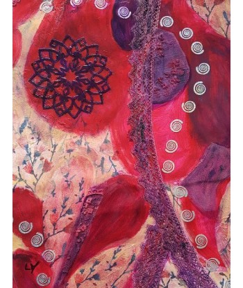 LALLEMENT Martine - Dentelle rouge (tableau, acrylique et collages / papier) sur le site 