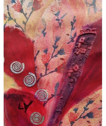 LALLEMENT Martine - Dentelle rouge (tableau, acrylique et collages / papier) sur le site 