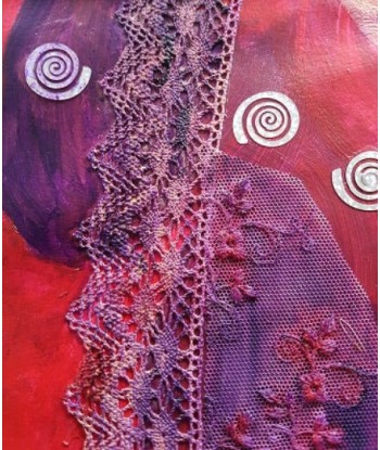 LALLEMENT Martine - Dentelle rouge (tableau, acrylique et collages / papier) sur le site 