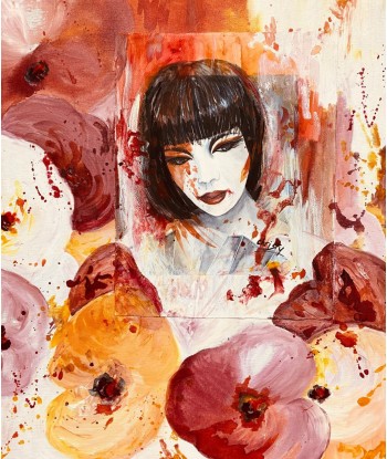 CHRISTY - Senteur florale au rouge baiser (tableau, encre et aquarelle / papier marouflé sur toile) une grave pollution 