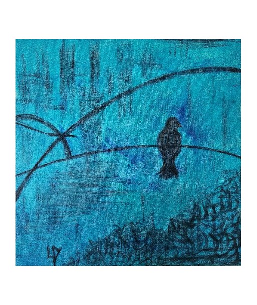 LALLEMENT Martine - L'oiseau dans la ville (tableau, acrylique / toile) une grave pollution 