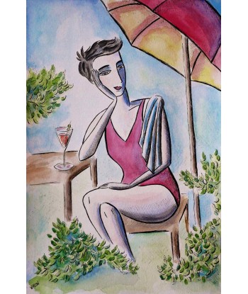 WALON Marine - Eté, tableau figuratif, Portrait, Encre et aquarelle online