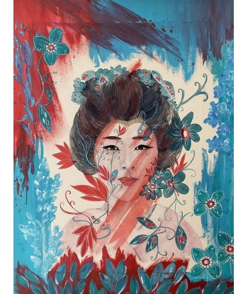 CHRISTY - Geisha somptueuse (tableau,  aquarelle et acrylique / papier) de technologie