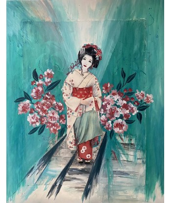 CHRISTY - Le charme de Geisha  (tableau,  aquarelle, encre  et acrylique / papier) les ligaments